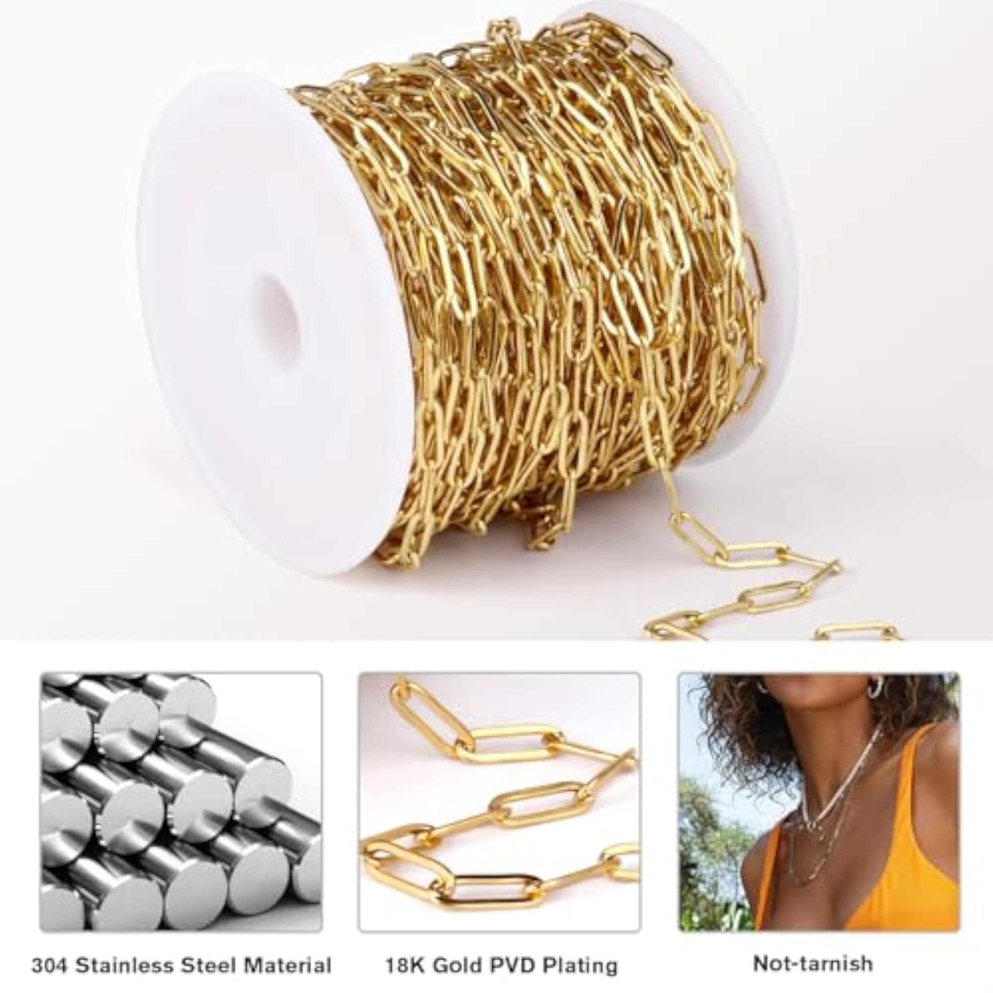 Stainless Steel Paperclip Chains for Jewelry Making, Bulk Set